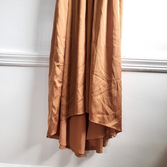 New Ramy Brook Belle Halter Neck Sleeveless Smocked Light Cognac Midi Dress Sz M - Picture 8 of 12